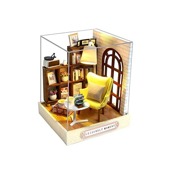 Maison de poupée miniature Tiny House Kit avec meubles et anti-poussière Mini maison avec LED Mini maison de poupée avec acce