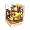 Maison de poupée miniature Tiny House Kit avec meubles et anti-poussière Mini maison avec LED Mini maison de poupée avec acce