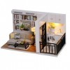 VIONNPPT DIY Moderne Maison 1:24 Poupées en bois Artisanat Mini Chambre Modèle avec Meubles, 3D Salon Miniature Maison De Pou