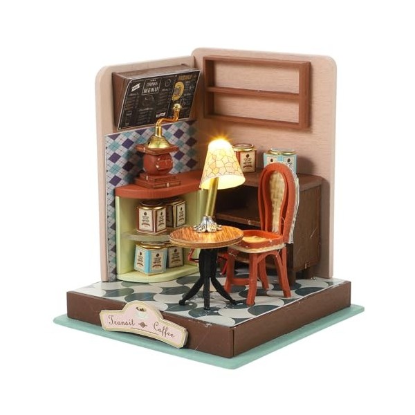 VICASKY 1 Ensemble Bricolage Miniature Maison De Poupée Kit Café en Bois Mini Maison Artisanat Bricolage Modèle Kits Cadeaux 