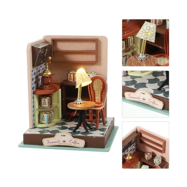 VICASKY 1 Ensemble Bricolage Miniature Maison De Poupée Kit Café en Bois Mini Maison Artisanat Bricolage Modèle Kits Cadeaux 