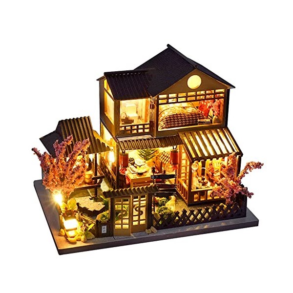 Cutebee Maison Miniature DIY Kit,Maison de poupée en Bois avec Meubles et lumières LED, kit modèle DIY, idée de Mini Maison c