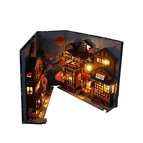 DIY Book Nook Kit, Kit de Maison de poupées Miniatures avec Meubles et lumière LED, Serre-Livres 3D Bricolage LED Puzzle en B