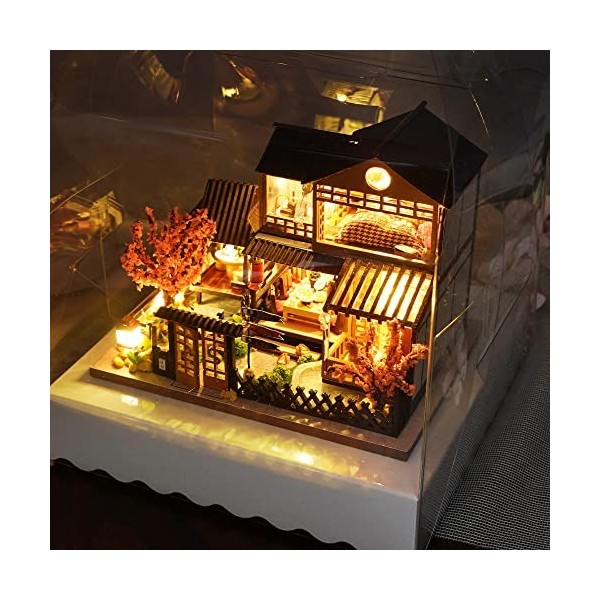 Fsolis DIY Maison de poupée Miniature avec Meubles, Maison de poupée en Bois 3D avec kit Anti-poussière, Cadeau créatif avec 