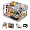 Maison de poupée miniature en duplex - Meubles en bois - Kit maison de poupée avec LED - Simple et moderne - Cadeau danniver
