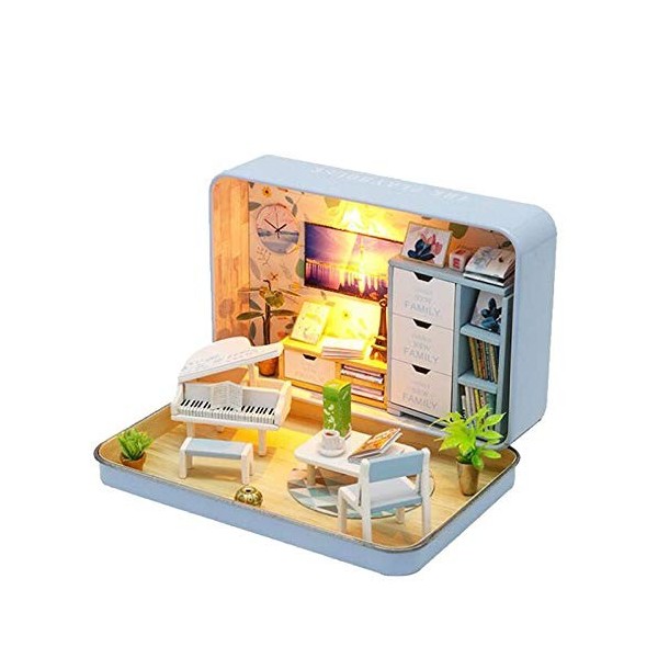 3 pièces Miniature boîte Maison de poupée Meubles en Bois Kit Bricolage Assembler Paysage Maison Puzzle modèle pour Enfants C