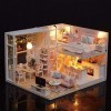 Maison de Poupée Miniature en Bois, Meubles Lumineux LED, Kit de Maison de Poupée pour Adultes et Enfants