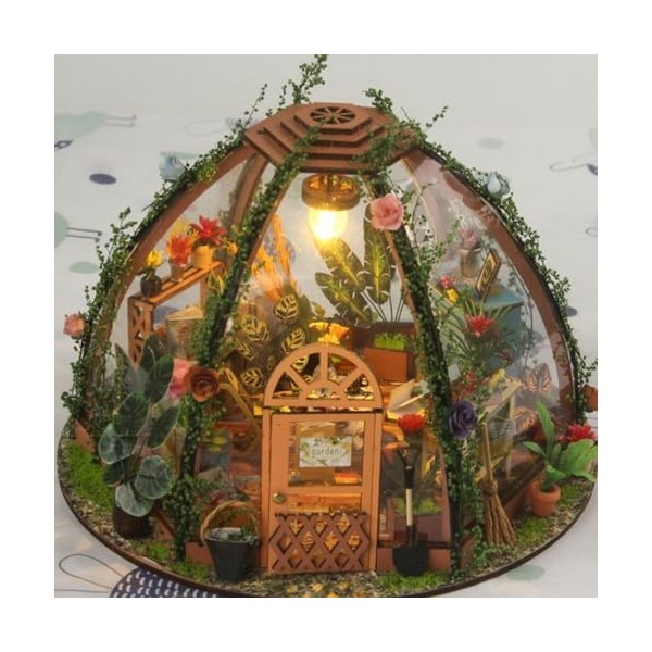 IOIUSKKU Maison de poupée Faite à la Main, Unique et personnalisée, en Bois éducatif, Miniature, Serre 3D, Fleur, Maison de p