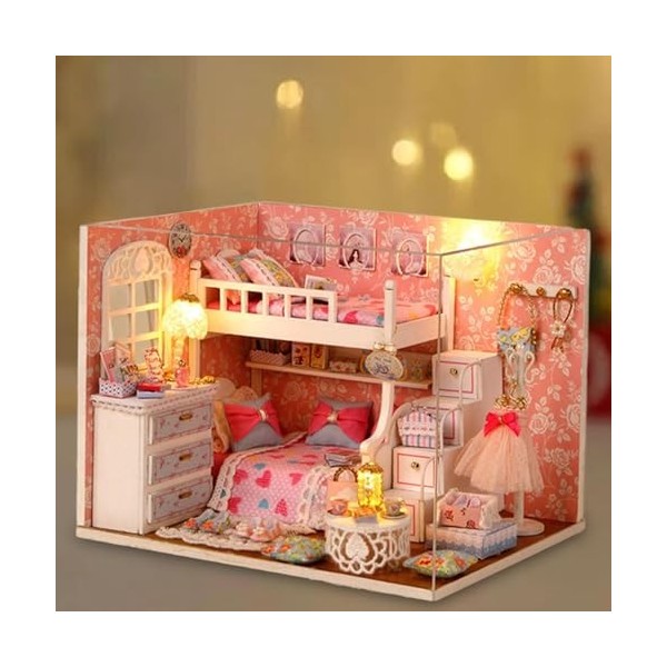 Milageto Kits de Maison de poupée Miniatures en Bois, Chambre de Fille, Cadeaux danniversaire Faits à la Main, avec lumières