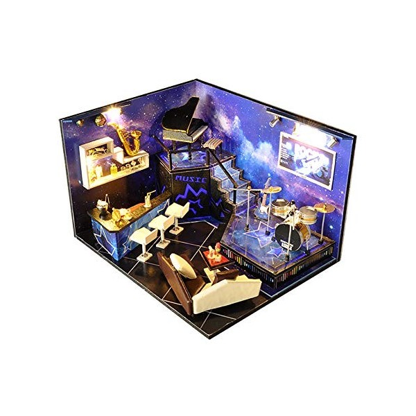 luckiner Kit de maison de poupée miniature 3D en bois avec LED lumineuses