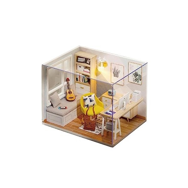 Kit de maison de bricolage miniature de maison de poupée avec kit de petite maison à LED avec meubles et mini maison de poupé