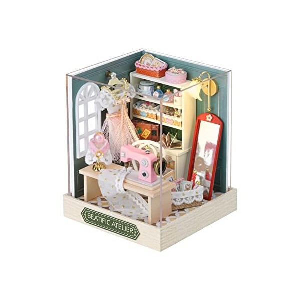 Maison de poupée avec couvercle transparent Kit de maison de bricolage miniature Mini maison avec kit de maison de poupée min