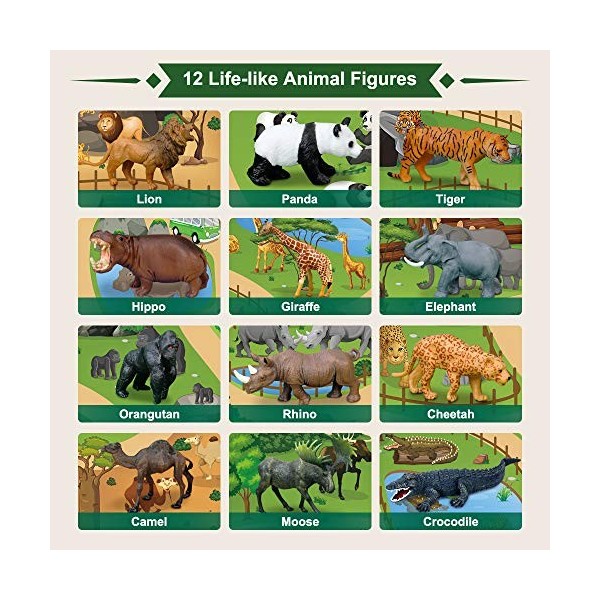 Lot de 12 figurines danimaux de safari avec grand tapis dactivités de 147 x 98,6 cm, réalistes Jumbo danimaux du zoo sauva