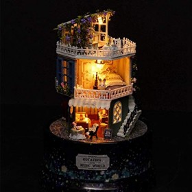 Paullice Bricolage Miniature-Bricolage Maison de poupée Maison de rêve Miniature avec Rotation de la boîte à Musique Cache-po