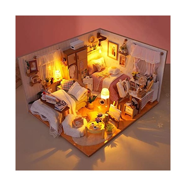 Dificato maison poupée miniature en bois - Mini maison poupée faite à la main avec meubles et housse anti-poussière pour déco