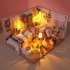Dificato maison poupée miniature en bois - Mini maison poupée faite à la main avec meubles et housse anti-poussière pour déco