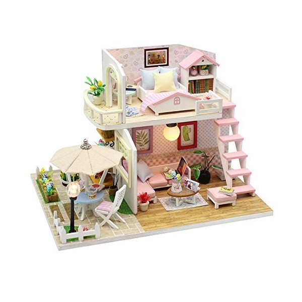 Maison de poupées DIY Kit de maison de poupées Miniature Dollhouse Miniature avec lumière LED, cadeaux créatifs pour amis par