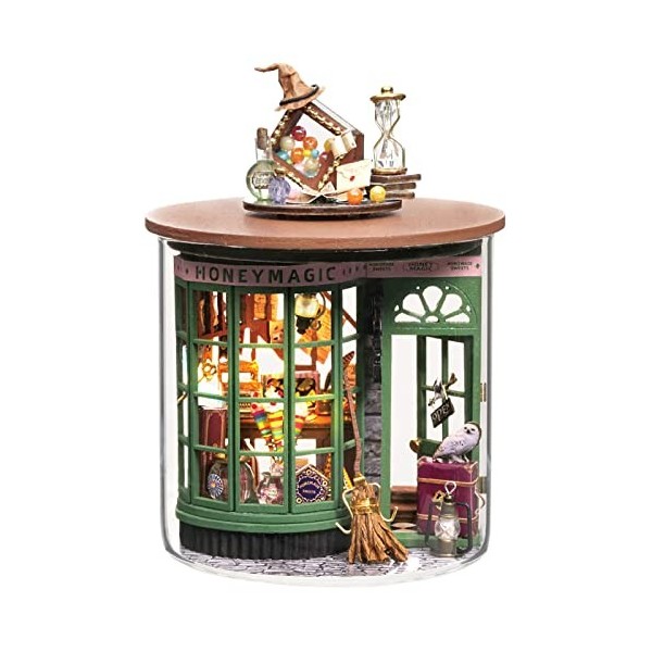 Spilay Ensemble Maison De Poupée Miniature à Faire Soi-même Avec Meubles En Bois Et Boîte à Musique LED, Housse Anti-poussière Pour Maison De Poupée, Cadeaux Artisanaux Faits à La Main Pour