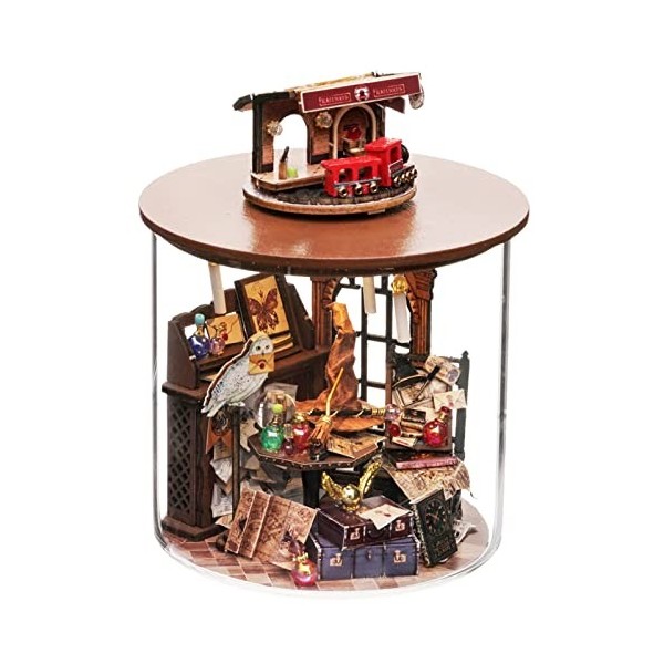 Spilay Maison de poupée miniature en bois à faire soi-même, mini maison de poupée faite à la main avec couvercle anti-poussiè