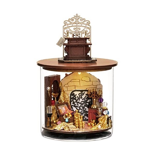 Spilay Maison de poupée miniature en bois à faire soi-même, mini maison de poupée faite à la main avec couvercle anti-poussiè