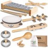 Aspiree LOOIKOOS Toddler Musical Instruments, Eco Friendly Musical Set for Kids Preschool Educational, Natural Wooden Percuss