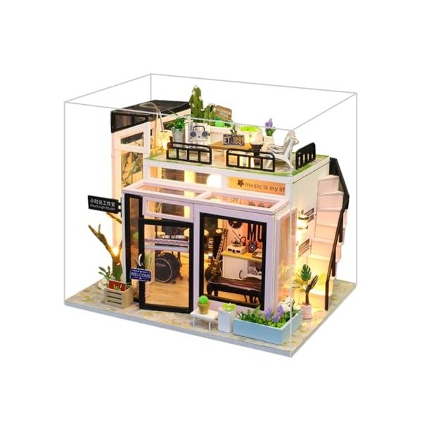 erhumama Maison de poupée miniature 3D en bois - Puzzle - Maison de poupée à LED - Décoration dintérieur