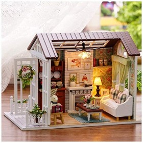 YOUCAI DIY Maison de Poupées en Bois Miniature DIY House Kit Art Bricolage Mini Maison Assemblée Jouet avec Cache Poussière B