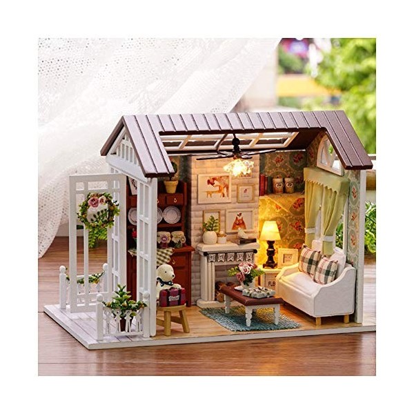 YOUCAI DIY Maison de Poupées en Bois Miniature DIY House Kit Art Bricolage Mini Maison Assemblée Jouet avec Cache Poussière B