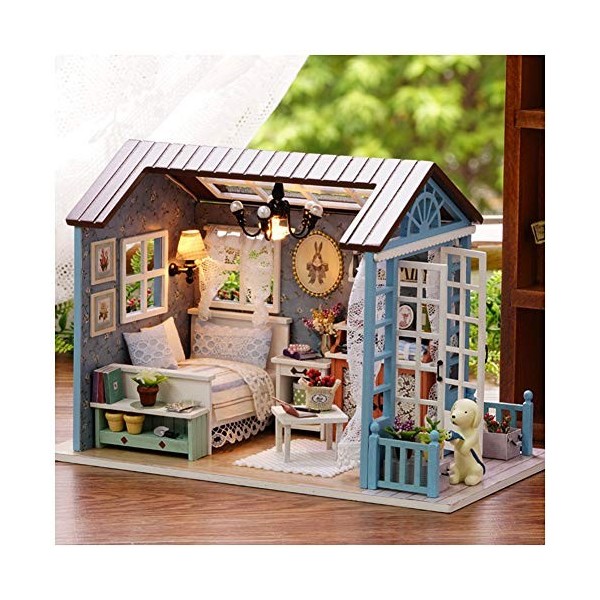 YOUCAI DIY Maison de Poupées en Bois Miniature DIY House Kit Art Bricolage Mini Maison Assemblée Jouet avec Cache Poussière B