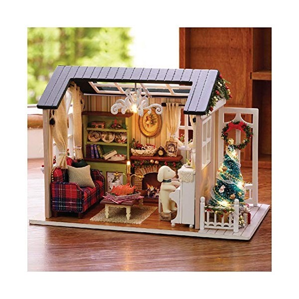 YOUCAI DIY Maison de Poupées en Bois Miniature DIY House Kit Art Bricolage Mini Maison Assemblée Jouet avec Cache Poussière B