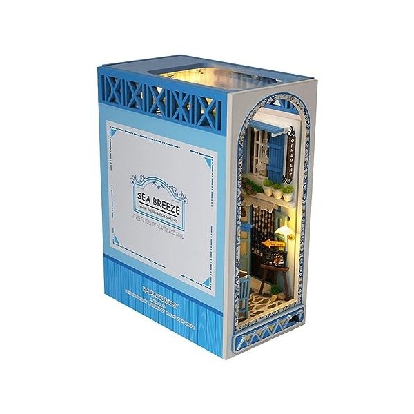 Book Nook Kit, Book Nook Maison de Poupée en Bois avec Lumière LED Puzzle 3D en Bois Modèle de Maison Puzzle Insert Détagère