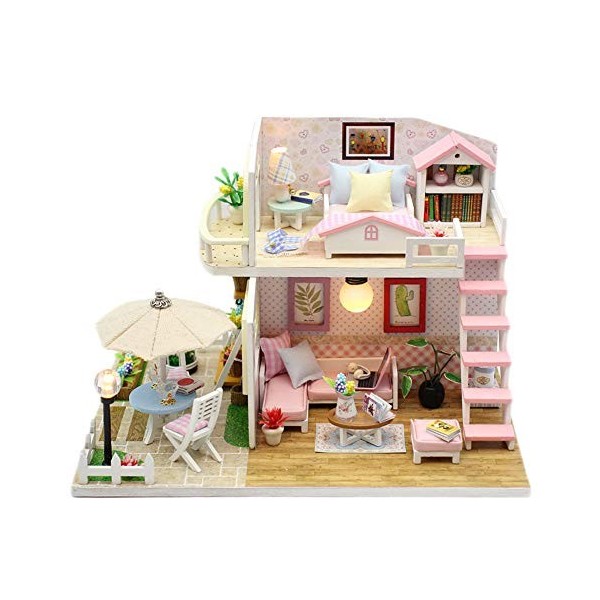 YOUCAI Maison Miniature à Construire Kit de Maison de Poupée Miniature Dollhouse en Bois pour Saint Valentin B 19 * 15 * 13CM