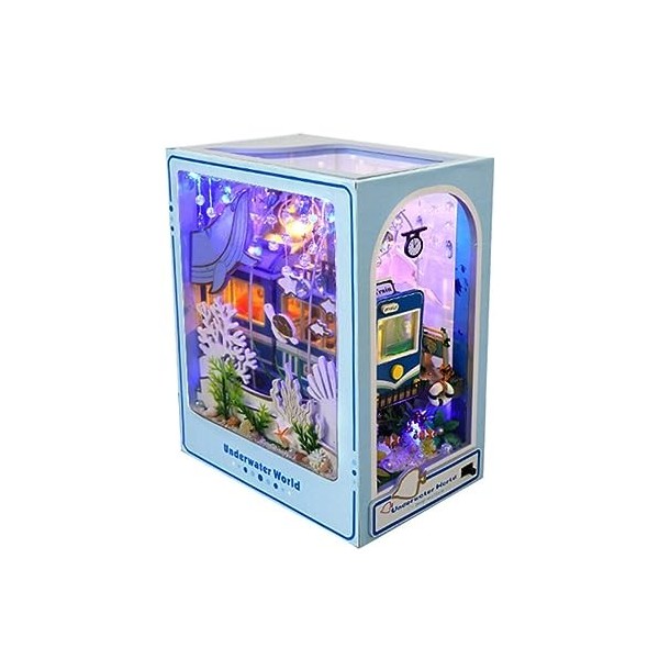 Kits de Coin de Livre, Maison de poupée en Bois, étagère à Livres Miniature avec lumières LED, Cadeau de Vacances Miniature p