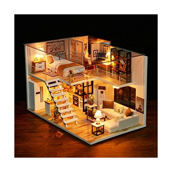 WonDrtherC Bricolage Cottage Villa Loft Maison créative à la Main modèle 3D assemblé Maison de poupée créative Anniversaire e
