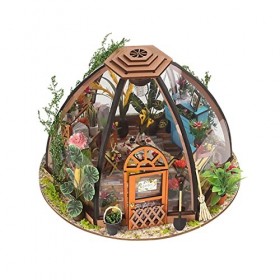 Maison de poupée Miniature Bricolage Maison kit Mini Serre avec lumière LED Imitation Verre Serre modèle de Salle de Fleurs P