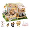 DIY Chat Café Jardin Maison de Poupée Miniature Kit avec Meubles Échelle 1:24 Chambre Créative pour Cadeau DIY Maison de Poup