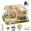 DIY Chat Café Jardin Maison de Poupée Miniature Kit avec Meubles Échelle 1:24 Chambre Créative pour Cadeau DIY Maison de Poup