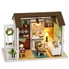 Maison de poupée DIY Kit miniature avec meubles, kit maison de poupée en bois DIY avec lumière LED, mini maison en bois 3D, c