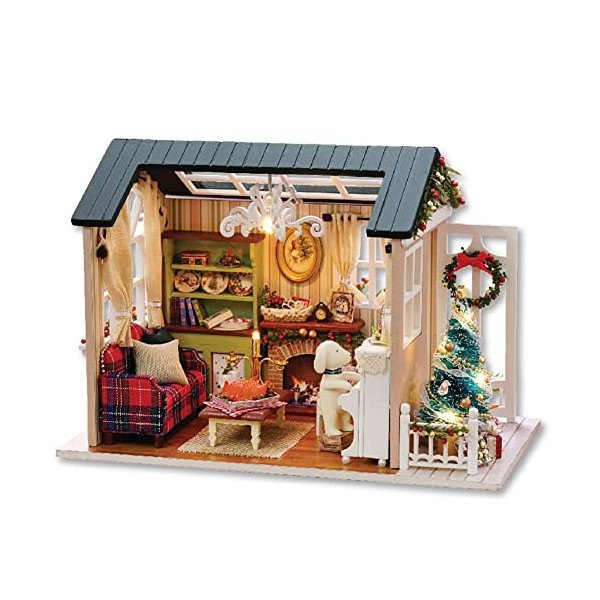 Maison de poupée DIY Kit miniature avec meubles, kit maison de poupée en bois DIY avec lumière LED, mini maison en bois 3D, c