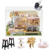 erhumama Maison de poupées Modèle de café miniature chat 3D Accessoires déclairage de maison de poupées en bois Cadeau dann