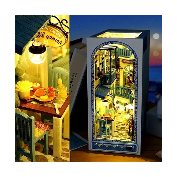 Hojalis DIY Book Nook Kit, Book Nook Puzzle 3D en Bois avec Lumière LED, Book Nook Kit dmaison dpoupées Miniatures avec Meu