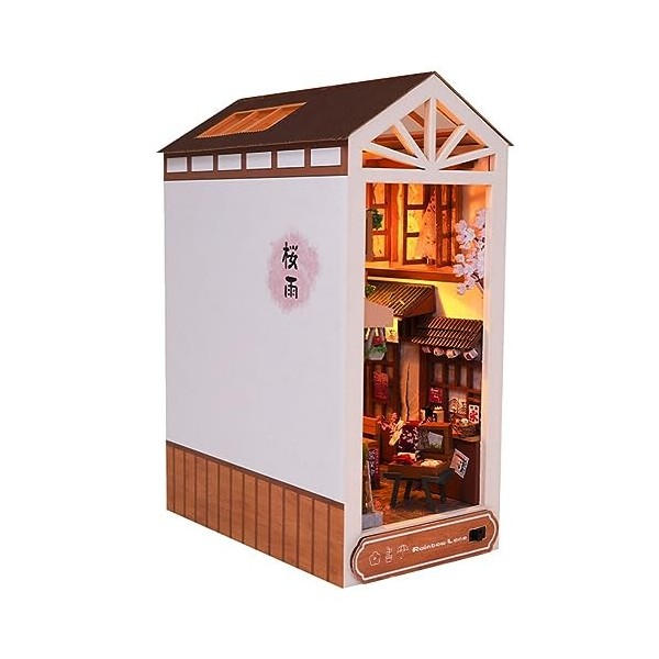 JAWSEU DIY Book Nook Kit, 3D Bois Puzzle Book Nook Maison de Poupée Miniature en Bois Modèle de Maison Puzzle avec Lumières L