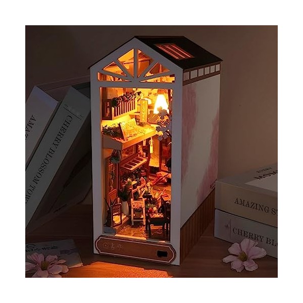 DIY Book Nook Kit Kit de Maison de Poupées Miniatures avec LED Lumière et Manuel en Anglais Kit de Coin de Livre à Faire Soi 