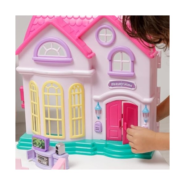 Baroni Toys Maison de Poupée avec Sons et Lumières, Maison de Poupée à 2 Étages avec Personnages et Accessoires Inclus, Jeu d