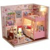 Txyk Kit DIY Maison de Poupée Mini Fait à la Main en Bois pour Filles Cabine Conte de fées de Cadeau de Noël Décoration Maiso