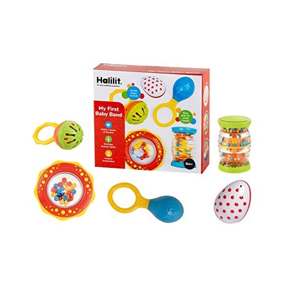 Halilit My First Baby Band Gift Set. Musical Instrument for Babies includes Egg Shaker, Cage Bell, Baby Maraca, Tube Shaker a