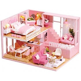 Skwenp Miniature avec des Meubles for Noël Fille Cadeau danniversaire Cabin Fairy Tale Accueil Maison de poupée en Bois Bric