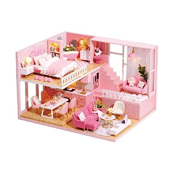 Skwenp Miniature avec des Meubles for Noël Fille Cadeau danniversaire Cabin Fairy Tale Accueil Maison de poupée en Bois Bric