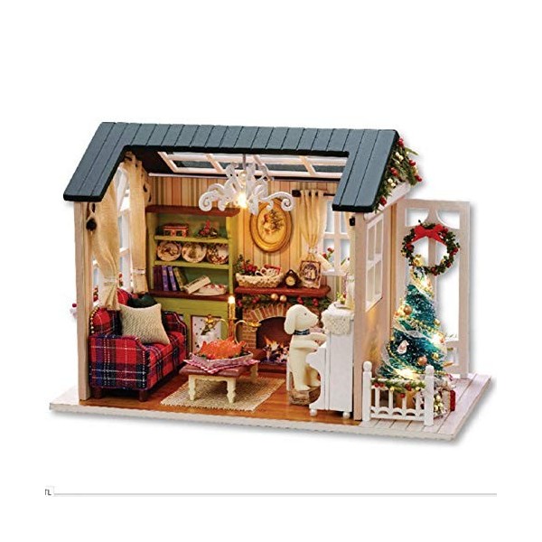 Tyenaza Enfants Bricolage Maison en Bois Jouet Meubles Artisanat Maisons modèle avec lumière LED Maison de poupée en Bois par