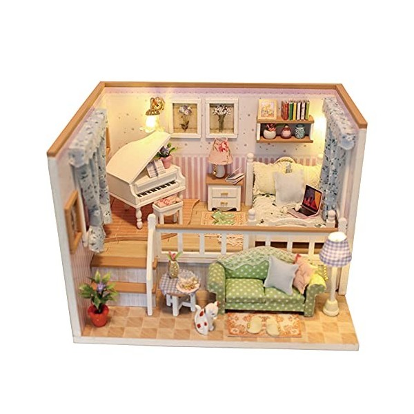 YIHANGG Bricolage Maison De Poupée en Bois Assembler Jouet en Bois Miniatura Fait Main Modèle Kit De Construction Meubles ave